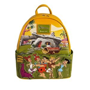 Loungefly Flintstones Backpack Group House Mini Yellow Green Bedrock NWT
